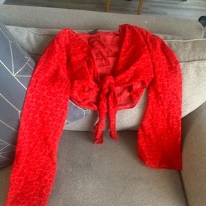 Red long sleeve crop